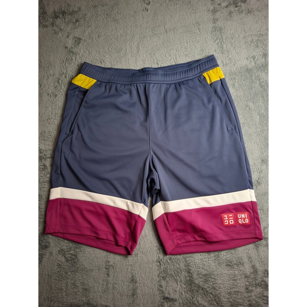 Uniqlo Dry-EX Tennis Shorts Mens Medium Blue Burgundy Colorblock 427075 Federer